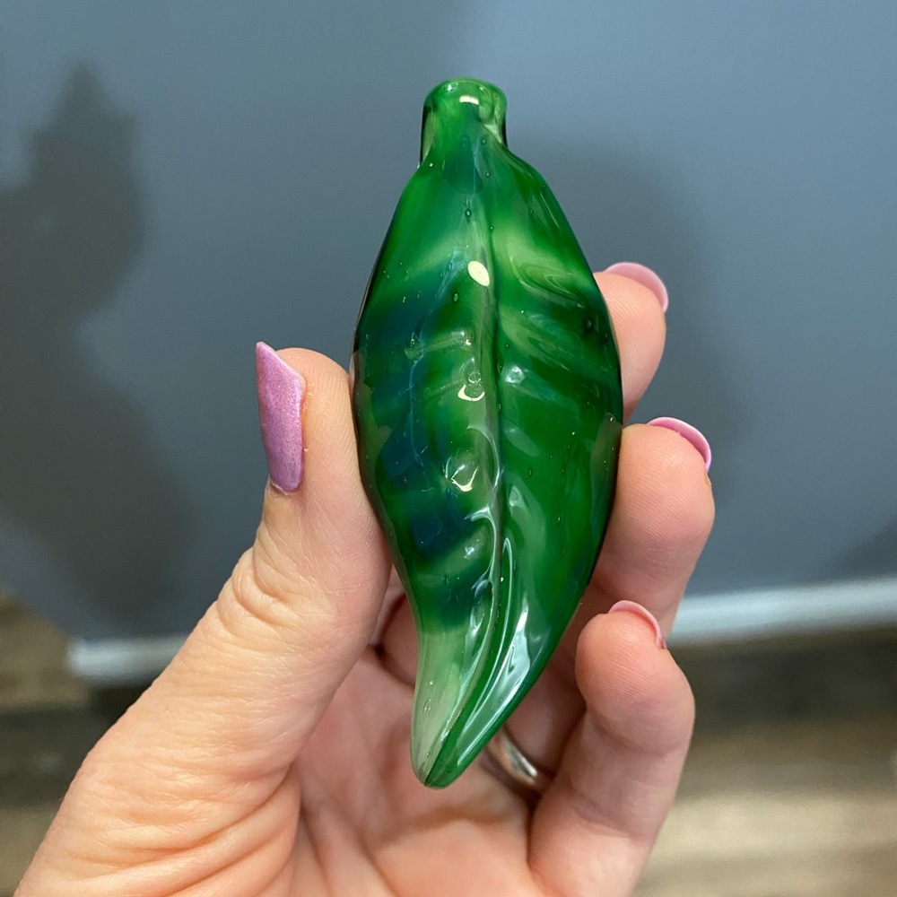 Handblown Green Glass Leaf Pendant
